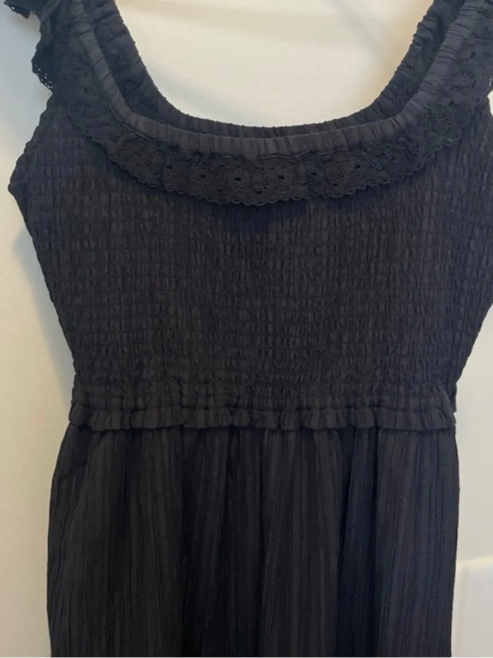 American Eagle Black Smocked Midi Dress with Flutter Sleeves / Solid Black - Picture 3 of 5